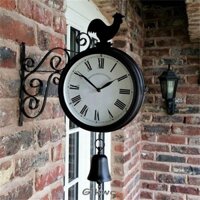 Glkwc Hai Mặt Đồng Hồ Treo Tường Sân Vườn Trang Trí Nhà Rỉ Đồng Hiệu Ứng Cockerel Họa Tiết Đồng Hồ Kim Loại Cổ Điển