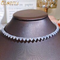 Gloriya Tinh Tế Màu Bạc Kẻ Sọc Tam Giác AAAAA Cubic Zirconia Có Thể Điều Chỉnh Vòng Cổ Choker Nữ Trang Sức Cho Dự Tiệc Phụ Kiện Quần Áo N047