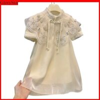 Glorystar Bé Gái Tay Ngắn Trung Quốc Qipao Đầm Công Chúa Hoa Họa Tiết Thường Ngày Đầm Công Chúa Cho 3-8 Tuổi