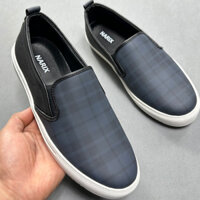 GM6 Giày Slip-on Nam In Hoạ Tiết Kẻ 3D Kẻ Xanh Giày Lười & Giày Đế Bằng Thời Trang  Da PU Đế Cao Su  Khâu Đế Mũi tròn
