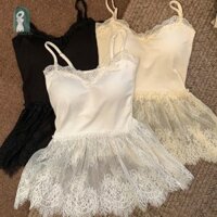 Gmarty Nữ Phong Cách Ba Lê Ren Chắp Vá Cổ Chữ V Không Tay Ôm Áo Có Miếng Lót Ngực KL