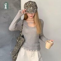 Gmarty Rách Áo Len Nữ Tay Dài Màu Trơn Áo Chui Đầu Cơ Bản KL