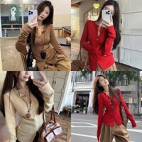 Gmarty Thu Đông Hàn Quốc Màu Trơn Áo Dài Tay Ôm Dệt Kim Cardigan Cho Nữ KL