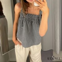 Gml-áo Crop Camisole cổ vuông không dây buộc lưng dành cho nữ Áo kẻ sọc cho mùa hè
