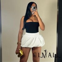 Gml-váy bong bóng mùa hè dành cho nữ Váy Mini lưng cao màu trơn thông thường cho kỳ nghỉ đi biển