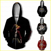 Gn ONE PIECE Áo khoác Luffy Gear Cosplay Unisex Top Dài Tay Dây Kéo Áo khoác thời trang Anime Casual 3D Áo khoác ngoài Plus Kích thước NG