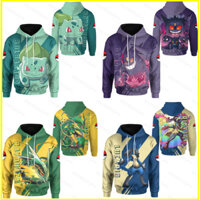 Gn Pokemon Kid Áo Hoodie dài tay Unisex Top Cosplay Gengar Squirtle Lucario Rayquaza Mewtwo Áo len 3D Áo len chui đầu Oversi