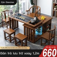 Gỗ nguyên khối ban công bàn trà ghế kết hợp căn hộ nhỏ xoay 360 độ bàn trà bàn trà bàn gấp trong một bộ
