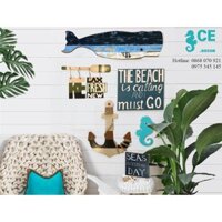 Gỗ trang trí-Bộ mỏ neo-cá voi xanh kèm móc treo tam giác, đinh 3 chân và băng keo dán tường