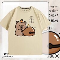 Gõ vào Cá Gỗ Capybara Capybara Gongde Plus Một Ruby loopy Hoạt Hình Cặp Đôi Áo Thun Mùa Hè Nam Cotton Nguyên Chất Tay Ngắn