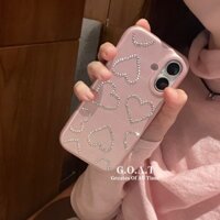G.o.a.t Vỏ dán kim cương hình trái tim bằng da màu hồng Tương thích cho iPhone 16 11 15 13 14 12 pro max Vỏ điện thoại mặt sau bảo vệ chống rơi