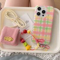 G.o.a.t Vỏ vòng tay chữ ca rô và ngọc trai đầy màu sắc Tương thích cho iPhone 15 16 14 13 Pro Max Vỏ iPhone bảo vệ chống rơi Ốp điện thoại