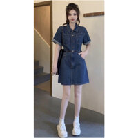 [Góc pass đồ] Váy bò , đầm Jean tay ngắn, đầm nữ túi ngực kèm đai thắt eo, thiết kế kiểu dáng thanh lịch nữ tính