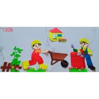góc xây dựng vải nỉ, bé làm thợ xây