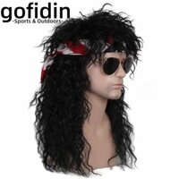 Gofidin Halloween Party Cosplay Tóc Giả, Punk Dài 70 thập niên 80 Rockstar Tóc Giả, Lông Tơ Xoăn Tóc Giả
