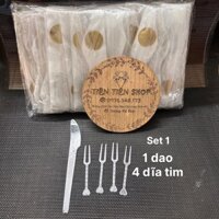 Gói 100 set dao kèm 4 dĩa nhựa trong dùng 1 lần tiện dụng, ăn hoa quả, bánh ngọt, tientienshop