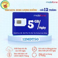 Gói 12MDT50 - 5GB/Ngày – Miễn Phí 1.800 Gb cho 12 Tháng Sử Dụng – Không cần nạp tiền – Sim truy cập được 5G tốc độ cao