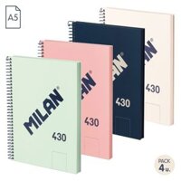 Gói 4 Sổ Tay A4 Milan, Gáy Xoắn, giấy trơn, 80 tờ, 95 gr/m², dòng 430 since 1918