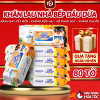 Gói 80 Tờ Giấy Ướt Lau Bếp, Khăn Ướt Lau Bếp Siêu Sạch Chứa Dầu Dừa Không Độc Hại Không Gây Kích Có Ứng Da An Toàn