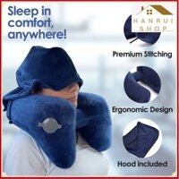 Gối Bơm Hơi chữ H-TravelSky Kèm Nón Ngủ 2in1 Trên Máy Bay Ngủ Văn Phòng cao cấp ❤️Hanrui Offical❤️