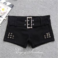 Gợi Cảm Thấp Eo Nóng Cô Gái Siêu Ngắn Quần Short Nữ Đinh Tán Co Giãn Quần Nóng Ngoài Mặc Denim Đen Ngắn