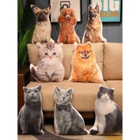 Gối chó thực tế sáng tạo, đồ chơi nhồi bông 3D, búp bê động vật, gối thú cưng dễ thương, thú nhồi bông mèo