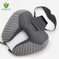 Gối chữ U kèm bịt mắt, gối kê cổ, gối ngủ trưa văn phòng hai trong một, gối du lịch xách tay