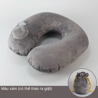 Gối cổ chữ U bơm hơi vải nhung sang xịn