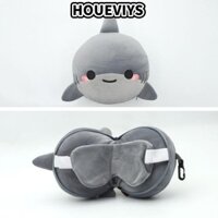 Gối Cổ Du Lịch HOUEVIYS, Có Mắt Hoạt Hình Du Lịch, Gối Ngủ Mềm Mại 2 in1 Dễ Thương