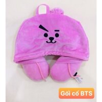 Gối Cổ Hình Chữ U Có Nón Họa Tiết Hoạt Hình BTS.