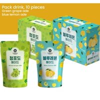 Gói đồ uống, 10 miếng, đồ uống cửa hàng tiện lợi Hàn Quốc, nước nho xanh, nước chanh xanh