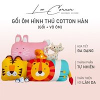 Gối em bé hình thú (bao gồm ruột) LEE CORNER, vải Cotton Hàn 100% cotton, ruột bông microfiber lông vũ nhân tạo