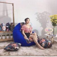 Gối lười hạt xốp hình cú mèo vải thô hàn mix xanh | SIZE L | GLDL005