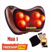 Gối masage 8 bi hồng ngoại công nghệ nhật bản + Đai sinh nhiệt giảm mỡ vòng 1 (Nâu)