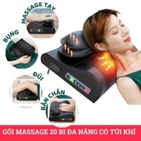 Gối massage cổ vai gáy, máy massage lưng hồng ngoại 20 bi, có gồm túi khí và túi thảo dược hỗ trợ mát xa vùng cổ,vai gáy