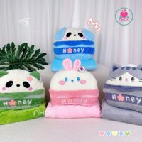 Gối mền 2in1 xỏ tay thú Honey cinnamoroll, panda, mèo, thỏ bông cao cấp - NHÓC