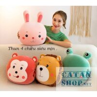GỐI MỀN 3 trong 1 hình thú Khỉ Ếch Thỏ Sư tử, thun 4 chiều siêu mịn, bộ chăn gối văn phòng, gấu bông kèm mền GM75-GMMat