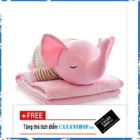 Gối mền Catanshop Voi lười 3 trong 1, nỉ nhung cực mịn, chăn gối văn phòng, gấu bông kèm mền ,quà tặng, chăn mền cho bé