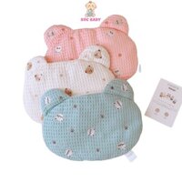 Gối nằm tai gấu Monona cho bé sơ sinh thêu vải waffle mềm mại thoáng khí
