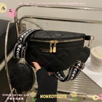 Gói NONEDYODYE Fanny, Túi đeo chéo họa tiết lưới dệt thời trang có dây kéo thời trang, Túi thắt lưng da PU dây đeo rộng thời trang dành cho nữ