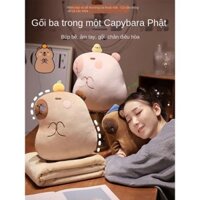 Gối Ôm Kapibara Chăn Gối Tựa Xe Ô Tô 2 Trong 1 Gối Tựa Lưng Văn Phòng Ngủ Trưa Chăn Bông Cho Nữ