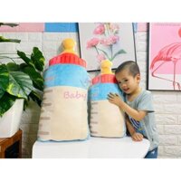 GỐI ÔM NHỒI BÔNG BÌNH SỮA,  60-80cm, HANDMADE VN, vỏ nhung có khóa kéo