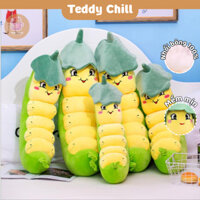 Gối Ôm Sâu Xanh Đội Lá Teddychill, Gấu Bông Sâu Xanh Mềm Mịn, Đáng Yêu Nhiều Size