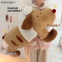 Gối sang trọng hình chú chó hoạt hình dễ thương với chi tiết thêu và làm đầy bông PP mềm