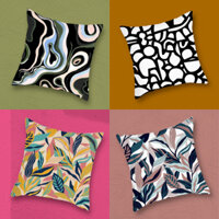 Gối sofa, Gối tựa lưng vuông 50x50cm NOIR hoa tiệt trừu tượng vân đá | Lí lì li