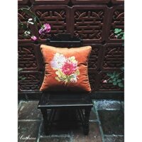 Gối thêu Cúc Vạn Thọ, Gối tựa sofa trang trí (vỏ gối chưa kèm ruột)