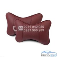 Gối tựa đầu ô tô chất liệu da cao cấp nệm mút sợi tơ giống tơ tằm, da đục lỗ công nghệ laser - Màu Mận,01 gối