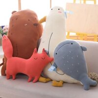 Gối tựa lưng dễ thương Cáo, Gấu nâu, Chim biển, Cá voi /Thú nhồi bông Puki Zoo mềm mịn cao cấp Meeko