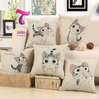 Gối Tựa Lưng  Gối Tựa Sofa  Gối Tựa Vuông 45x45Cm ( Đã Có Ruột Gối )  Gối Tựa Đầu Mèo Con Sakura JP