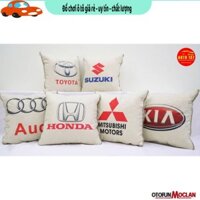 Gối tựa lưng liền chăn 2 in 1 - gối tựa lưng xe ô tô có in logo các hãng